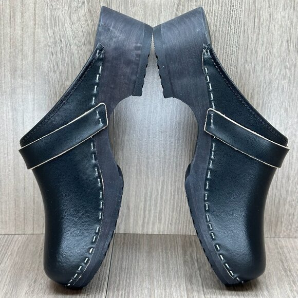 Moheda Toffeln Clog Sandals Womens Sz 39 Mule Slip On Leather Wedge Casual Black - Picture 9 of 13